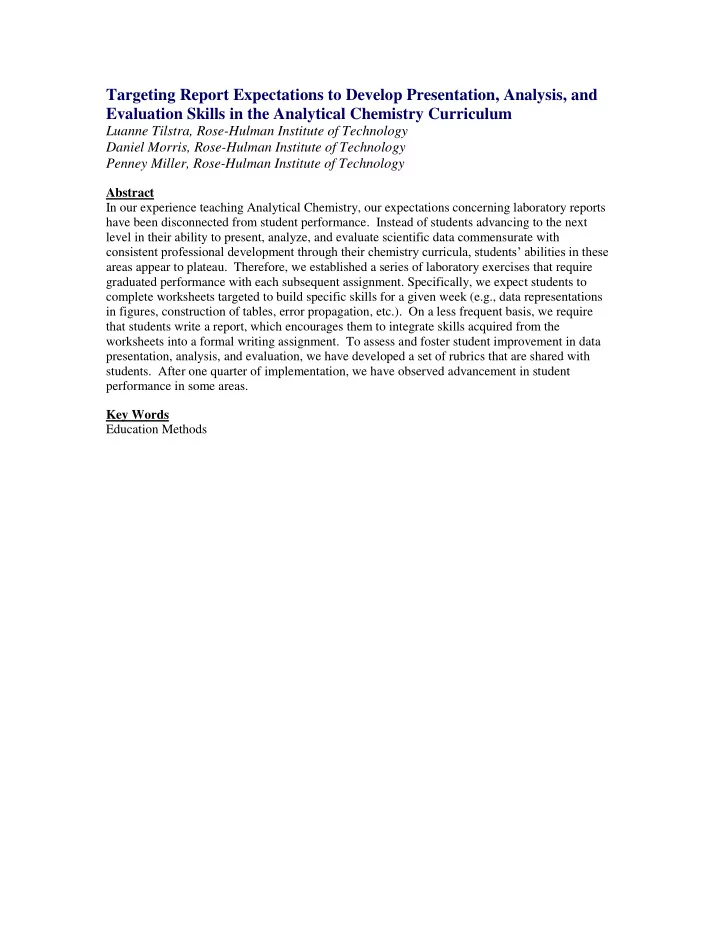 targeting report expectations to develop presentation
