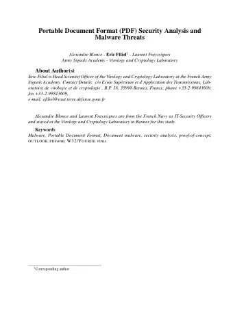 Portable Document Format (PDF) Security Analysis and  Malware Threats Alexandre Blonce - Eric