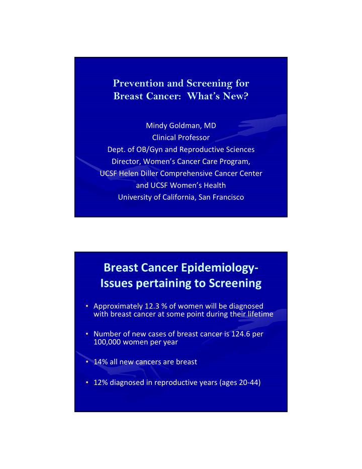 breast cancer epidemiology issues pertaining to screening