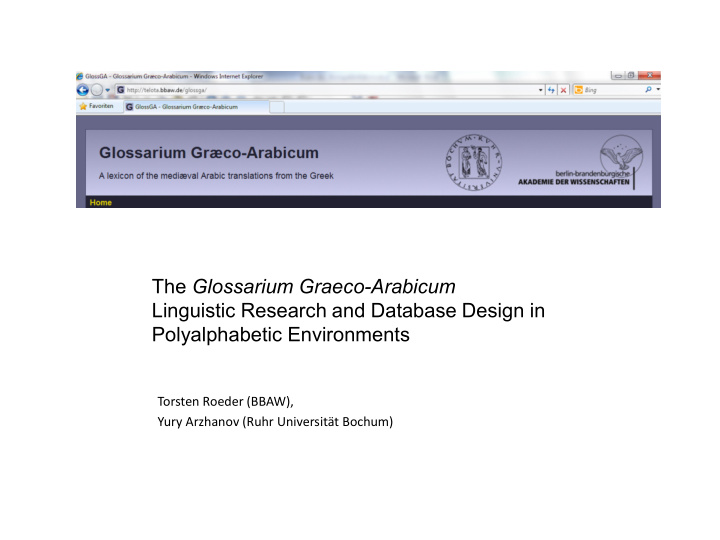 the glossarium graeco arabicum linguistic research and