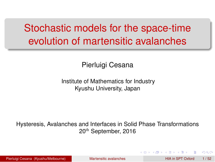 stochastic models for the space time evolution of