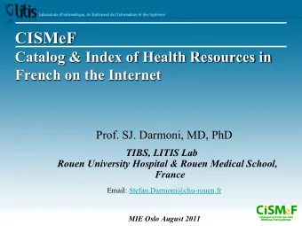 French on the Internet  Prof. SJ. Darmoni, MD, PhD  TIBS, LITIS Lab  Rouen University Hospital