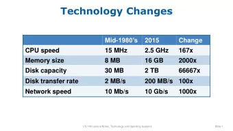 Technology Changes Mid- 1980s  2015  Change  CPU speed  15 MHz  2.5 GHz  167x  Memory size  8 MB