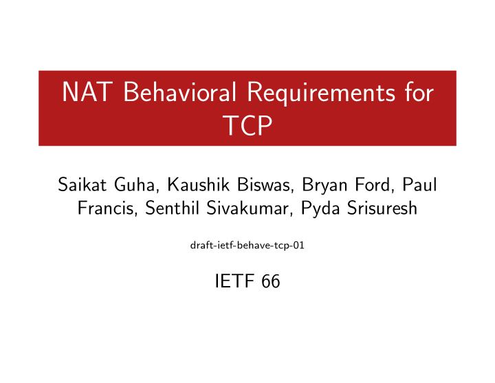 nat behavioral requirements for tcp