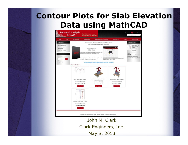 contour plots for slab elevation data using mathcad data