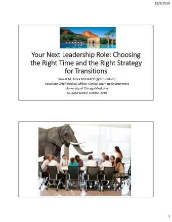 Your Next Leadership Role: Choosing  the Right Time and the Right Strategy  for Transitions  Vineet