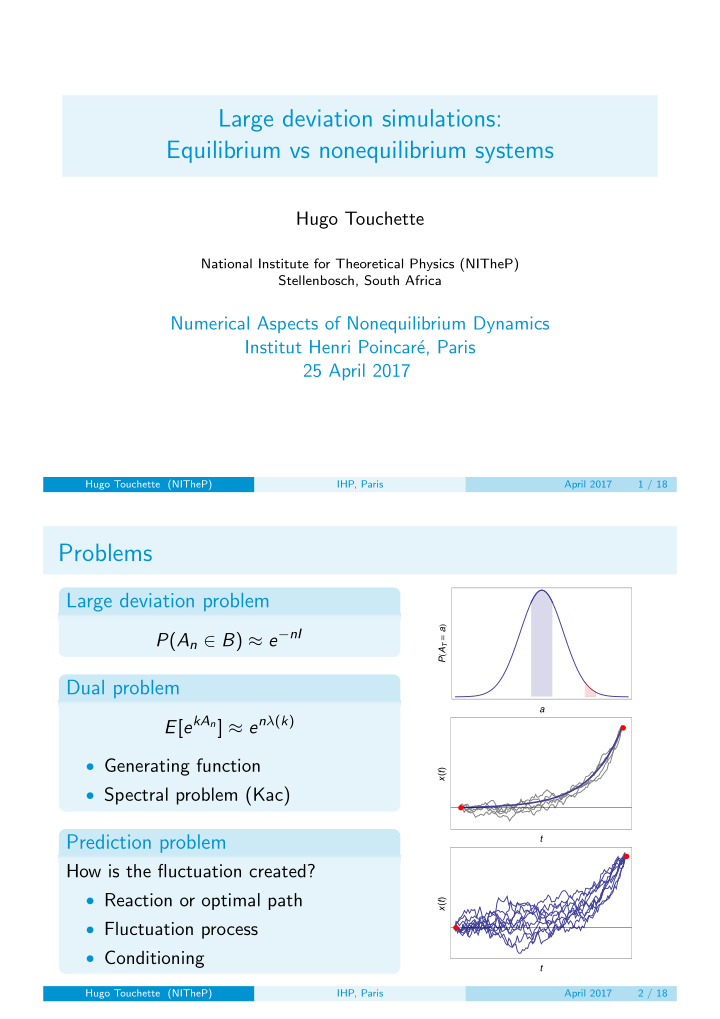 large deviation simulations equilibrium vs nonequilibrium