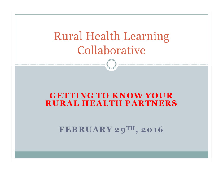 rural health learning collaborative