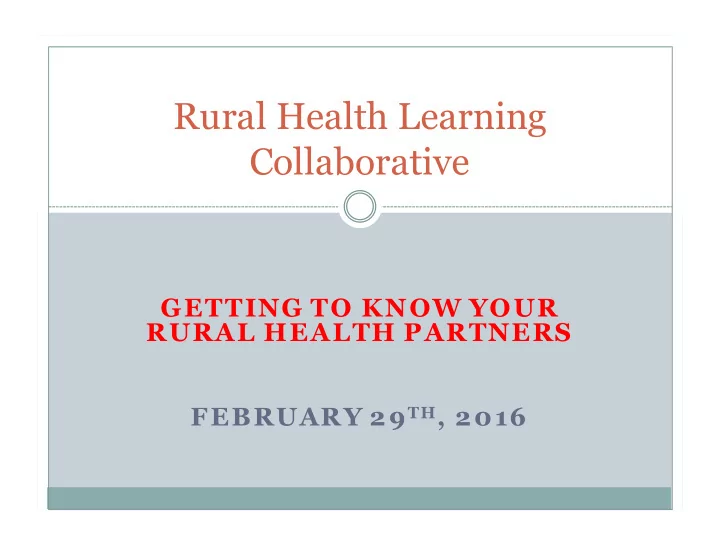 rural health learning collaborative