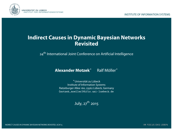 indirect causes in dynamic bayesian networks revisited