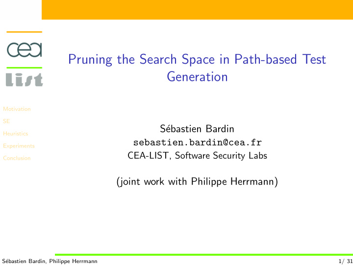 pruning the search space in path based test generation