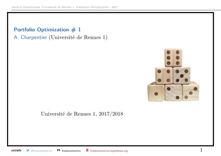 portfolio optimization 1 a charpentier universit de