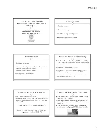 2/24/2012  Future Local MCH Funding  Webinar Overview  Presentation and Discussion: Part II
