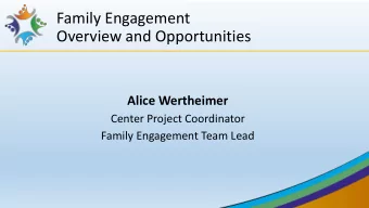Family Engagement  Overview and Opportunities  Alice Wertheimer  Center Project Coordinator  Family