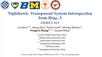 Nighthawk: Transparent System Introspection  from Ring -3  ESORICS 2019 Lei Zhou ( )  , Jidong