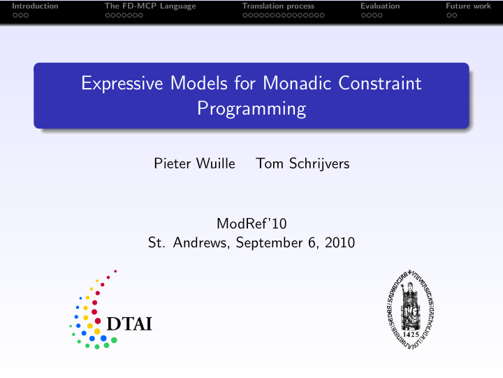 expressive models for monadic constraint programming