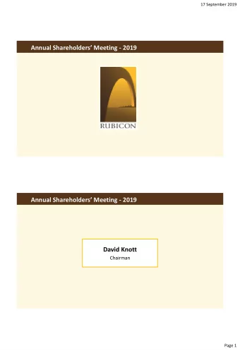 Annual Shareholders Meeting - 2019 Annual Shareholders Meeting - 2019  David Knott  Chairman