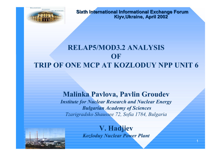 relap5 mod3 2 analysis of trip of one mcp at kozloduy npp