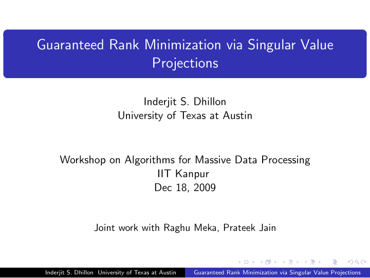 guaranteed rank minimization via singular value