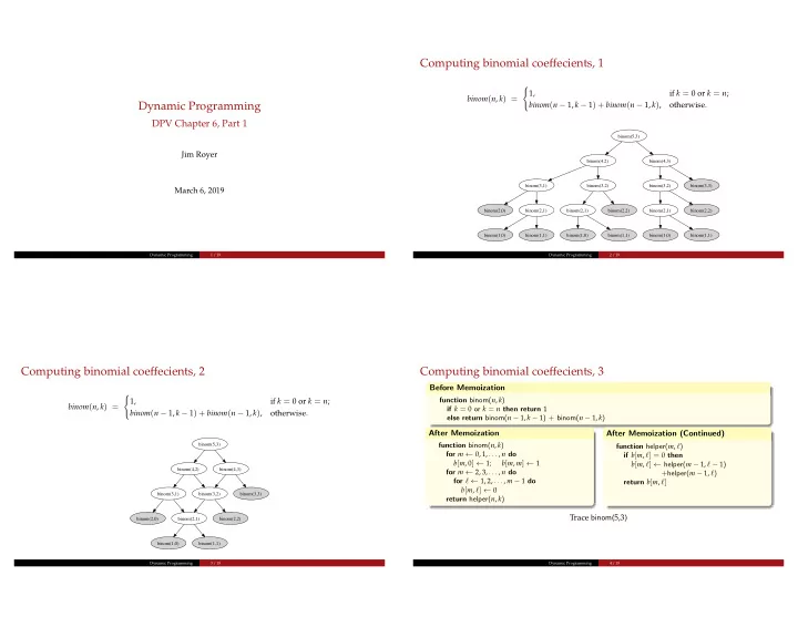 computing binomial coeffecients 1