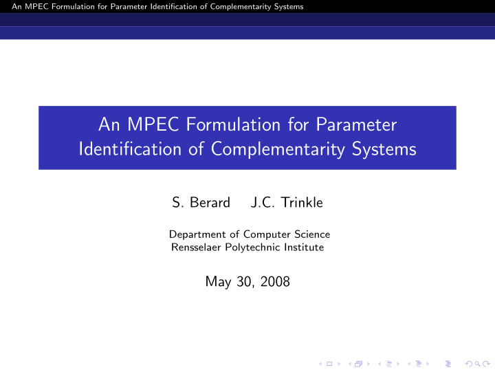 an mpec formulation for parameter identification of