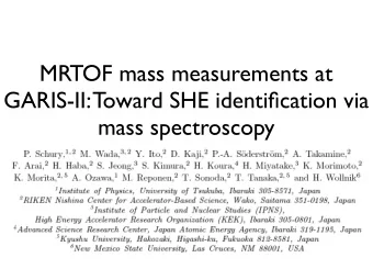 MRTOF mass measurements at  GARIS-II: Toward SHE identification via  mass spectroscopy  Purpose of