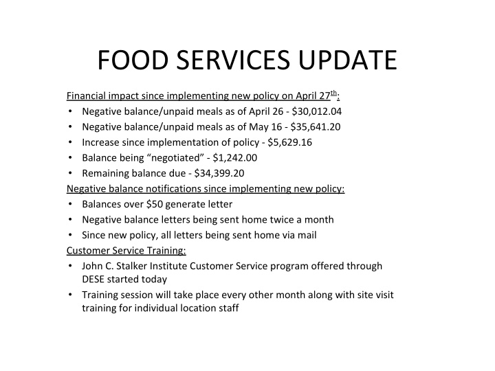 food services update