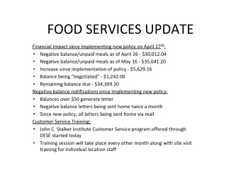 FOOD SERVICES UPDATE Financial impact since implementing new policy on April 27 th :    Negative