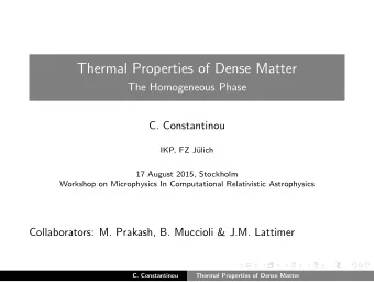 Thermal Properties of Dense Matter  The Homogeneous Phase  C. Constantinou  IKP, FZ J  ulich  17
