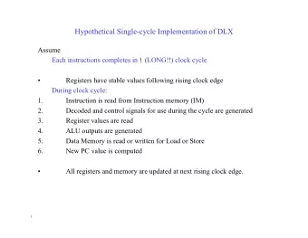 Hypothetical Single-cycle Implementation of DLX  Assume  Each instructions completes in 1 (LONG!!)