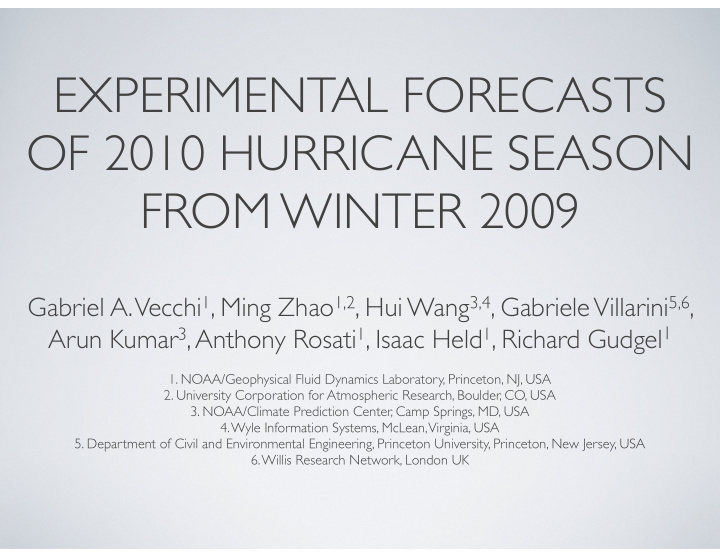 experimental forecasts of 2010 hurricane season from