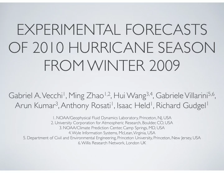experimental forecasts of 2010 hurricane season from
