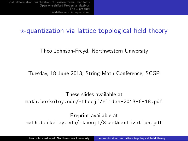 quantization via lattice topological field theory