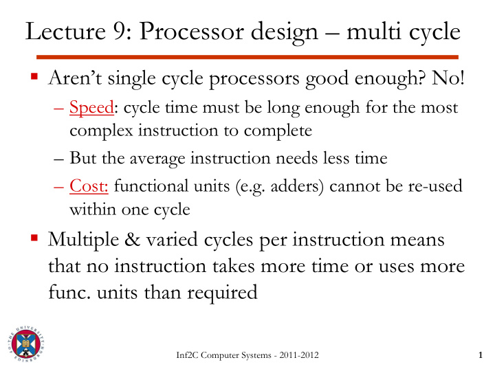 lecture 9 processor design multi cycle