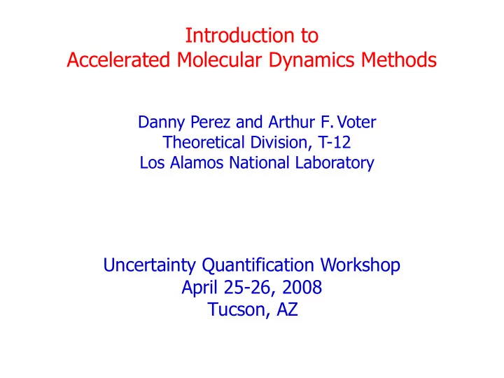 introduction to accelerated molecular dynamics methods