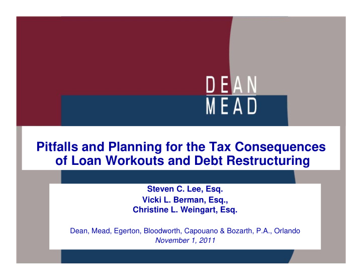 pitfalls and planning for the tax consequences of loan