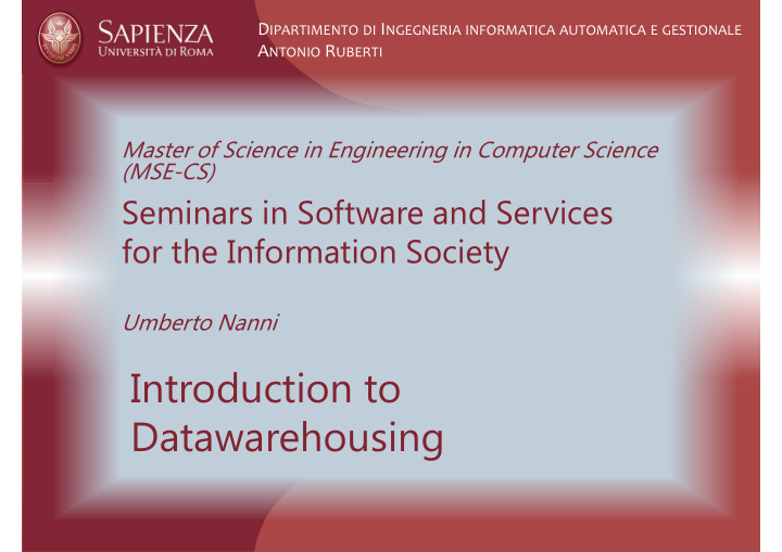 introduction to introduction to datawarehousing
