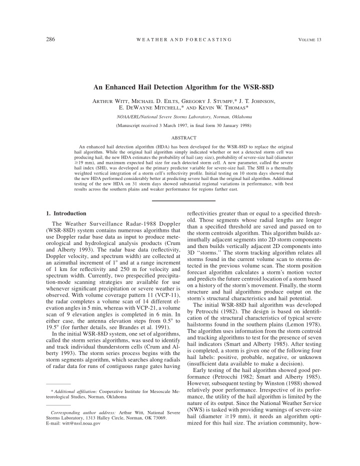 an enhanced hail detection algorithm for the wsr 88d