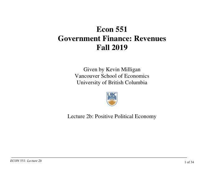 econ 551 government finance revenues fall 2019