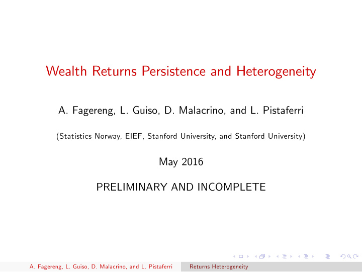 wealth returns persistence and heterogeneity