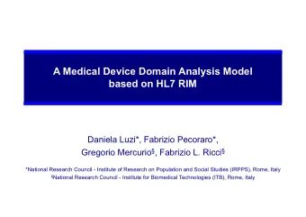A Medical Device Domain Analysis Model  based on HL7 RIM  Daniela Luzi*, Fabrizio Pecoraro*,