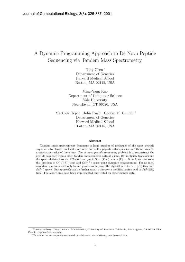 a dynamic programming approach to de novo peptide