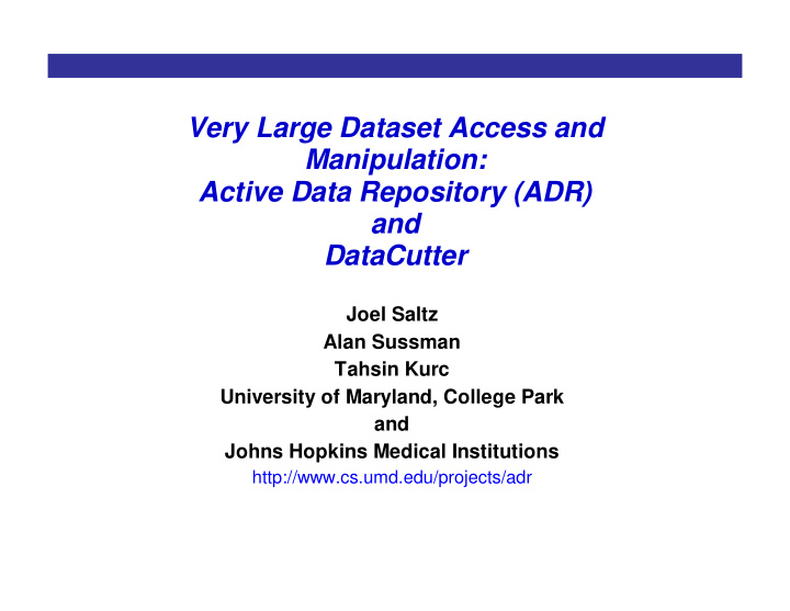 very large dataset access and manipulation active data