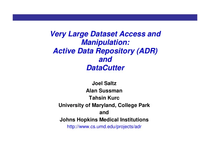 very large dataset access and manipulation active data