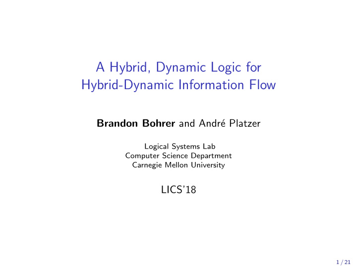a hybrid dynamic logic for hybrid dynamic information flow
