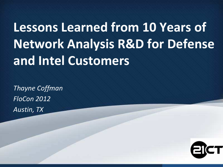 lessons learned from 10 years of network analysis r amp d