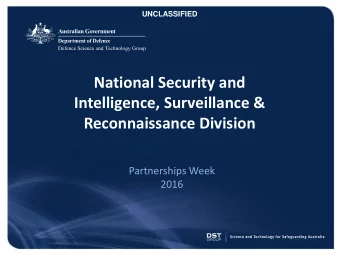 Intelligence, Surveillance &amp;  Reconnaissance Division  Partnerships Week  2016  1  National