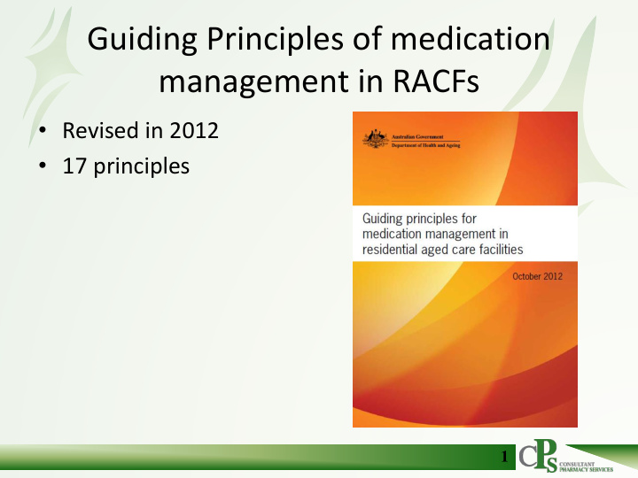 guiding principles of medication management in racfs