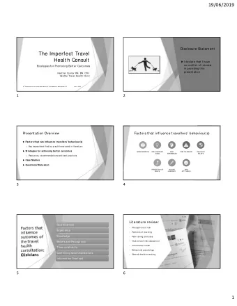 19/06/2019  Disclosure Statement  The Imperfect Travel  Health Consult  I declare t hat  I have