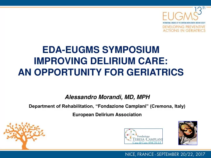 an opportunity for geriatrics